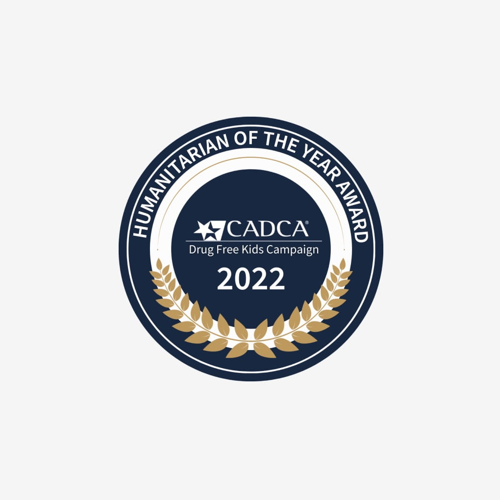 The CADCA Humanitarian of the Year award 2022 logo. It also includes the text, “Drug Free Kids Campaign.”