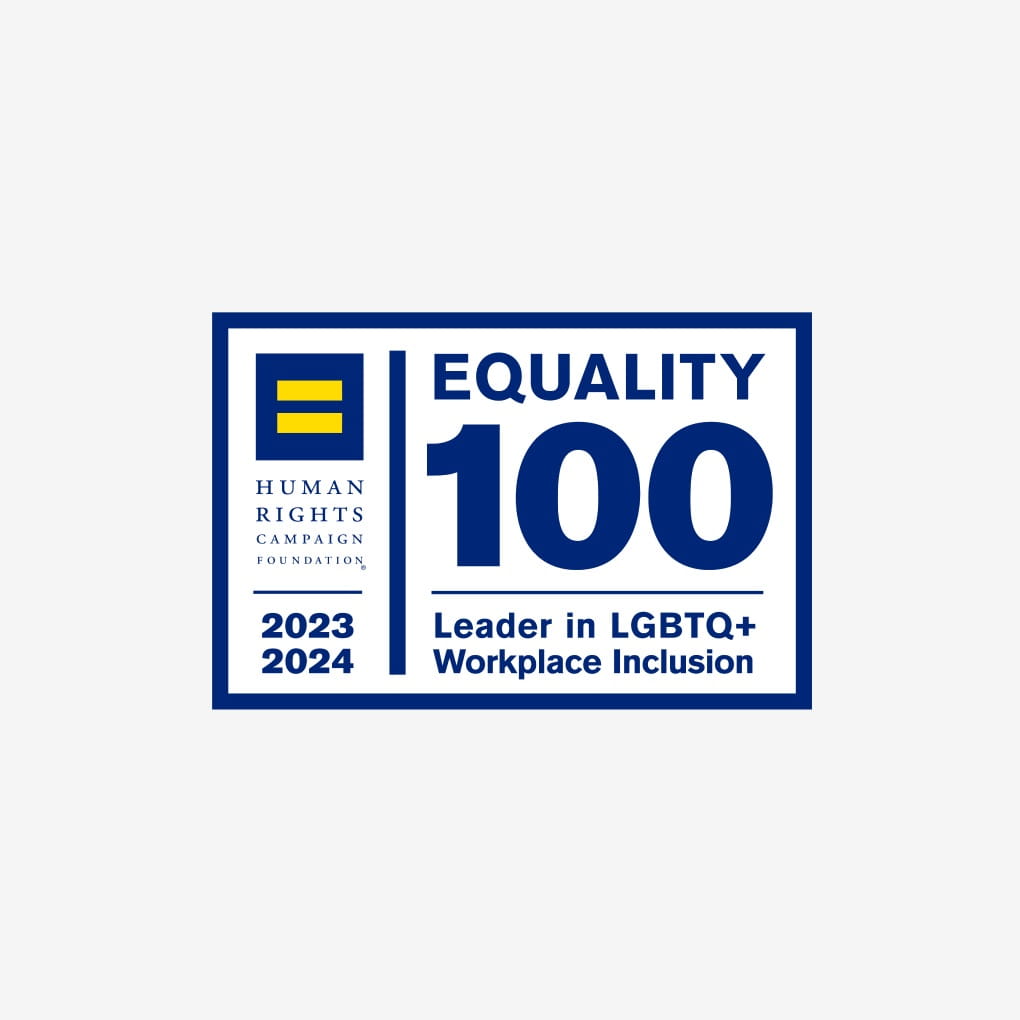 Human Rights Campaign Foundation’s 2023-2024 Corporate Equality Index logo. It also includes the text, “Leader in LGBTQ+ Workplace Inclusion.”