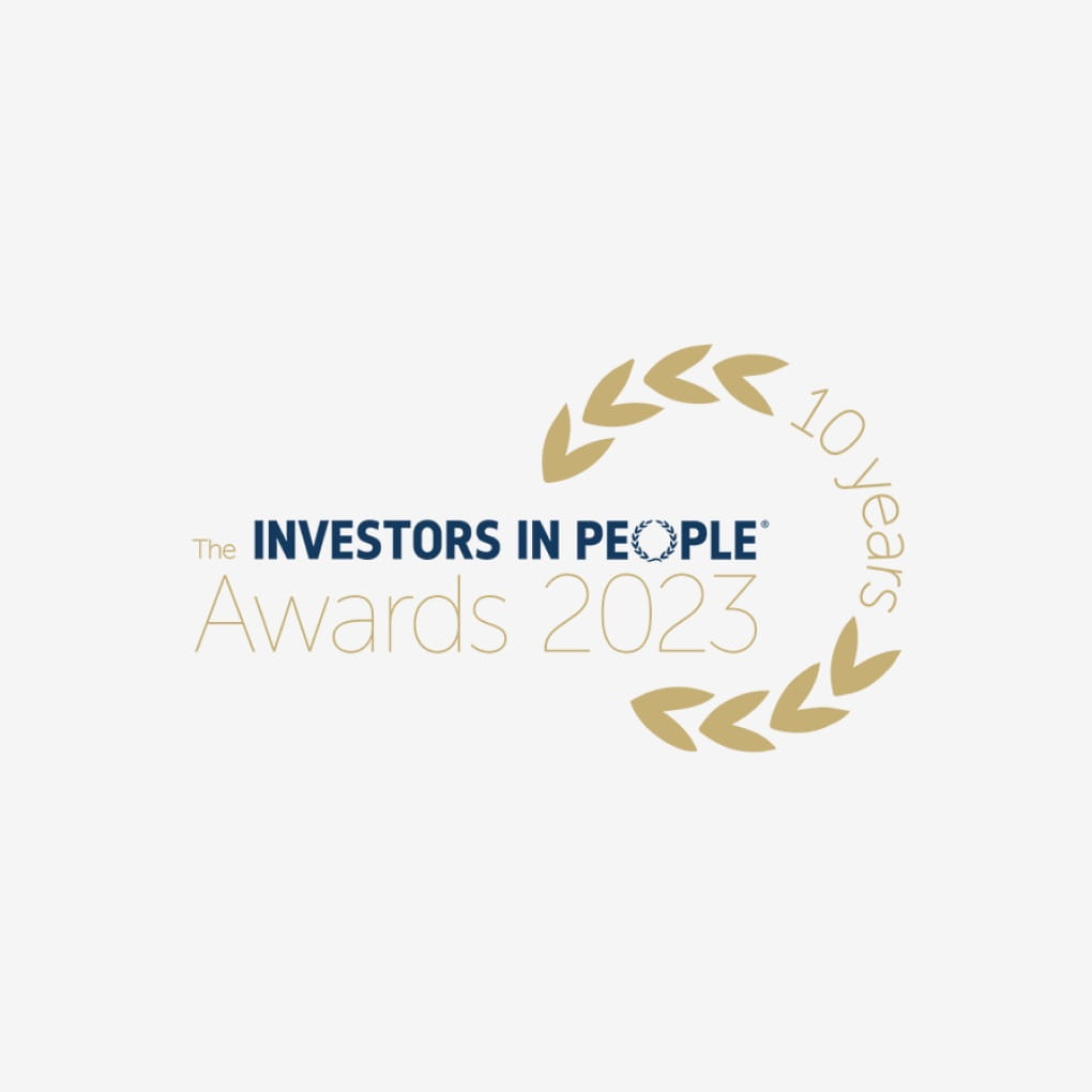 The Investors in People Awards 2023 logo. It also includes the text, “10 years.”